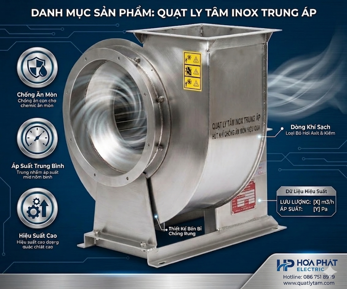 Quạt Ly Tâm Inox Trung Áp – Hút Khí Chống Ăn Mòn Hiệu Quả